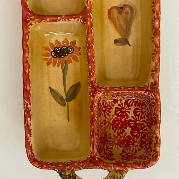 Italian Hand Painted Yellow Red Clay Rectangular 5 Section Serving Dish - Picture 2 of 8
